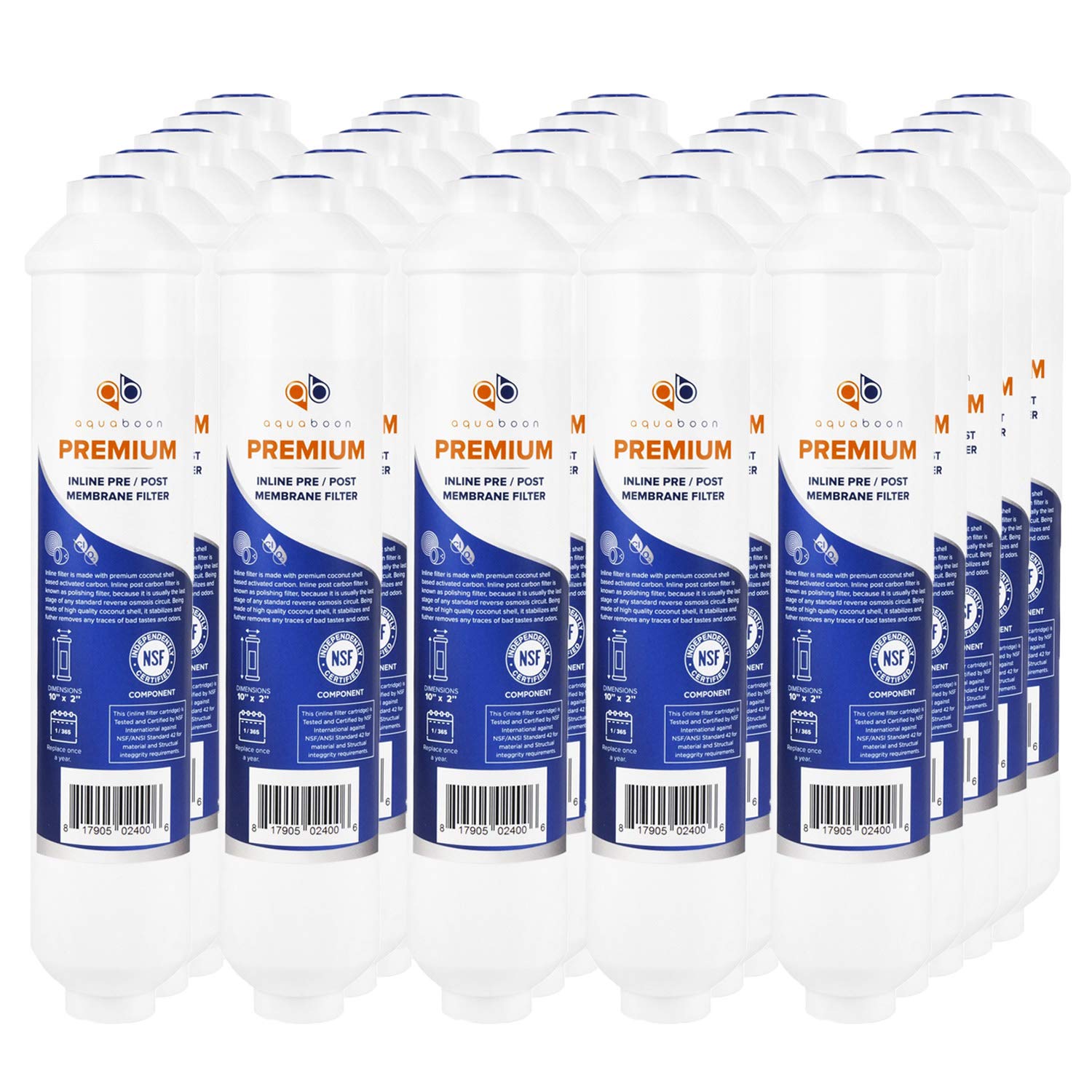 Aquaboon 25-Pack Premium Inline Post/Carbon Polishing Water Filter Cartridge for Reverse Osmosis Systems