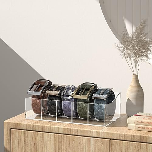 Miniatura 6 de KDSKSC Organizador de cinturón, soporte de almacenamiento de cinturón acrílico para el armario y el cajón, contenedor de cinturón de 5