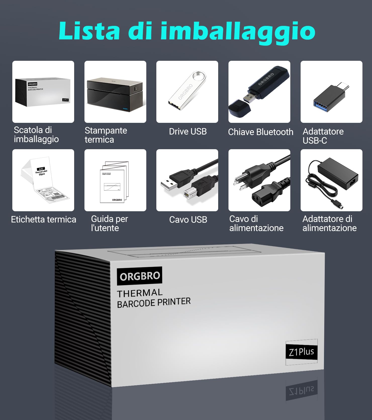 Stampante Etichette ORGBRO Z1 Plus Bluetooth 4x6 Termica per Spedizione, Compatibile Amazon eBay Shopify, Nero