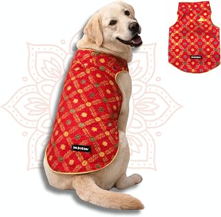 DOG-O-BOW Red Banarasi Sherwani for Dogs | Stylish, Durable & Comfortable Traditional Outfit (XX-Large)