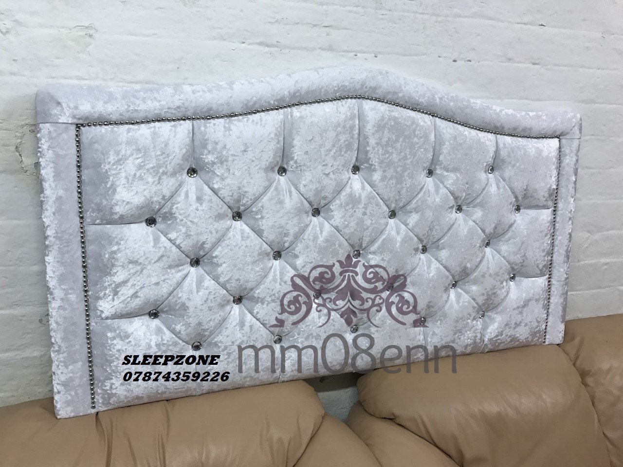 mm08enn New Luxury dewsbury alton studded headboard in crushed velvet available in (6ft super king, Silver)