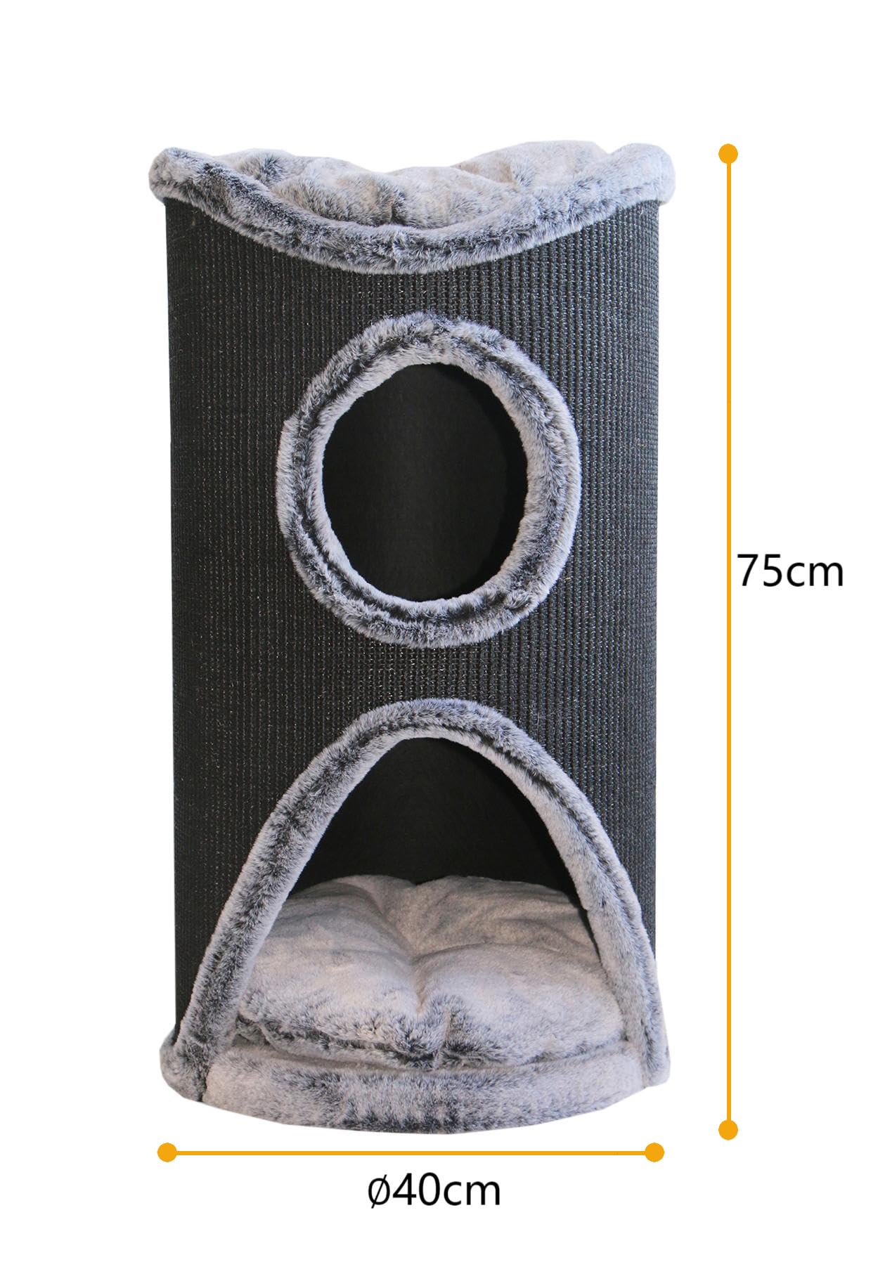 Bontoy Katzenturm Mukki grau I mit 2 Höhlen I große Liegefläche I 75 cm höhe I Stabiler Stand I mit Sisalmatte umwickelt I Kissen herausnehmbar