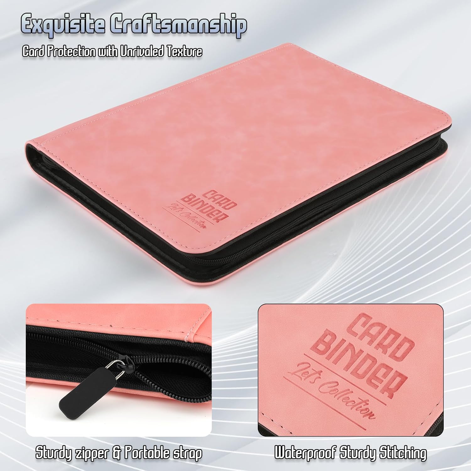 Trading Card Binder, Premium 9 Pocket Double Sided 540 Pocket PU Card Collection Binder, Collectible Trading Card Albums for MTG, TCG, Sport Card, Game Cards (Pink)
