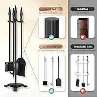 Vista 2 de FEED GARDEN 4-Piece Fireplace Tool Set - 31” Wrought Iron Fire Tools with Poker, Shovel, Brush & Stand - Indoor/Outdoor