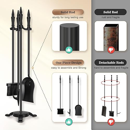 Miniatura 2 de FEED GARDEN Juego de 4 herramientas para chimenea de hierro forjado para interiores y exteriores, de 31 pulgadas, accesorios negros para chimenea