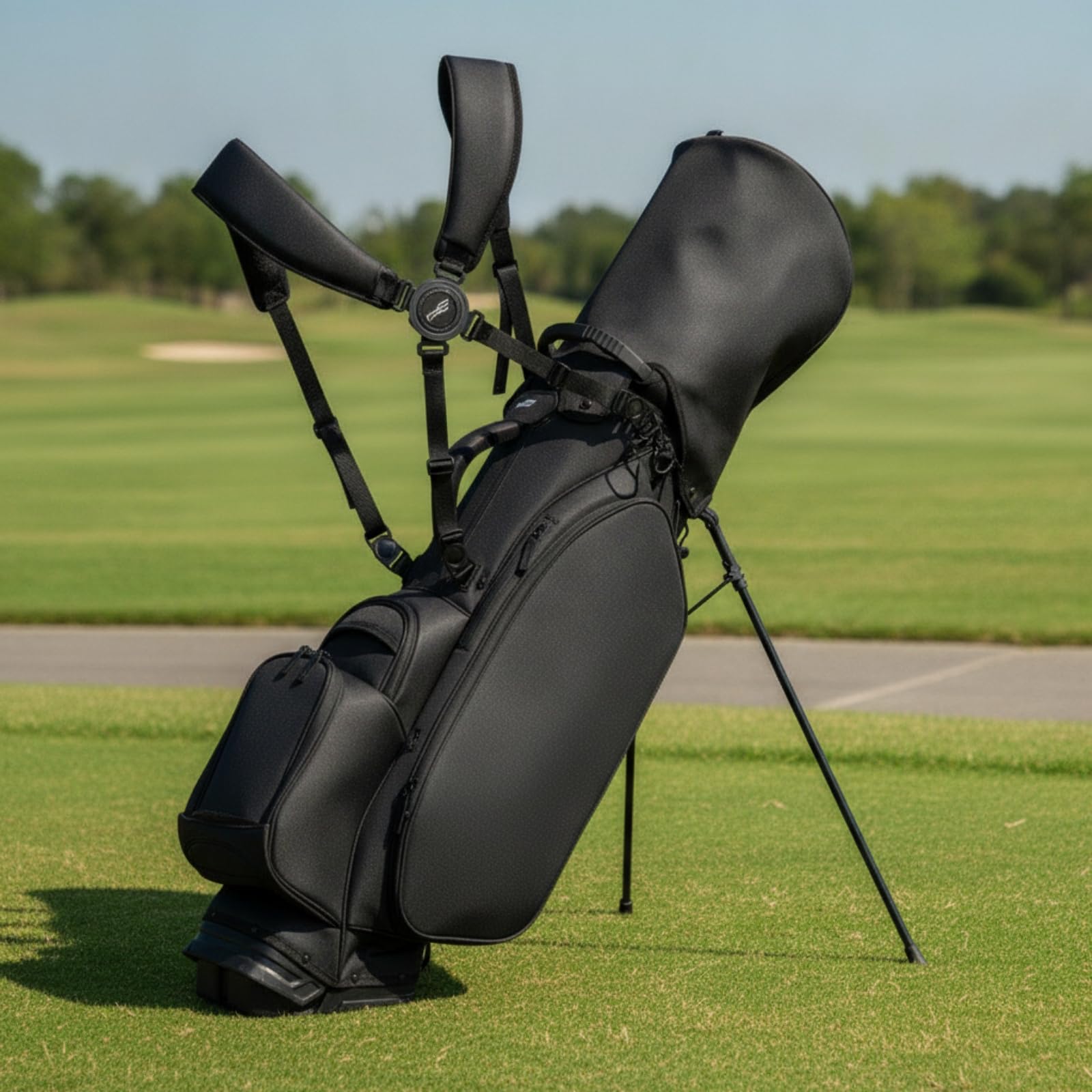 predolo Golf Standbag viel Stauraum Standbag strapazierfähig Tragetasche mit Standbeinen für Driving Range, Schwarz