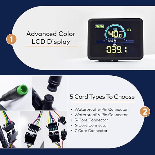 Miniatura 4 de Pantalla Ebike del lado izquierdo, protocolo UART No. 2, 24V-60V ABS Colorido Ciclismo Computadora, Pantalla LCD Ebike para enriquecer el viaje en