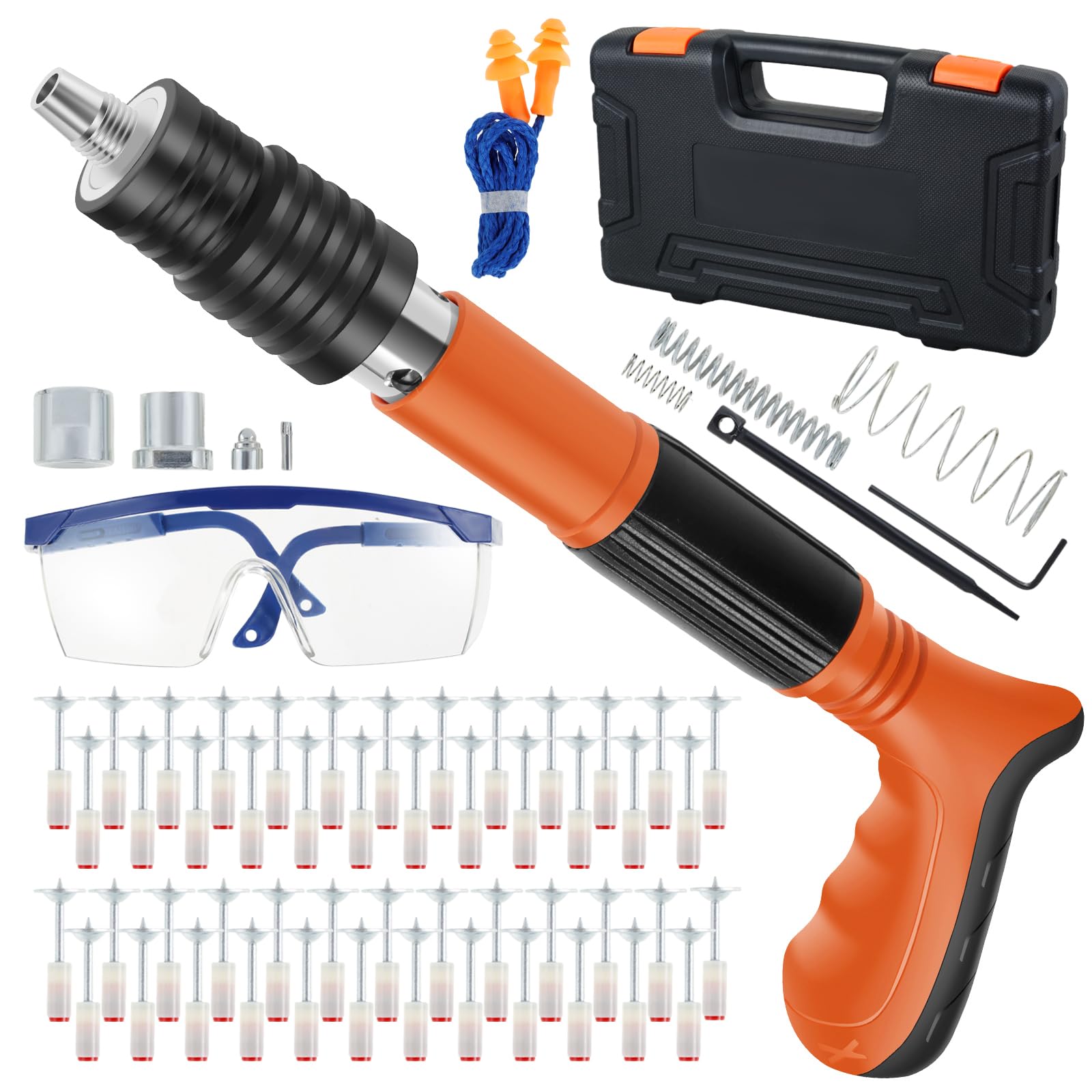 Manual Mini Steel Nailer Tool, Manual Wall Nail Fastening Tool Low Noise Air Nailer Machine Adjustable Cement Wall Nailer Hand Tool Reusable for Household Woodworking Decoration (with Accessories)