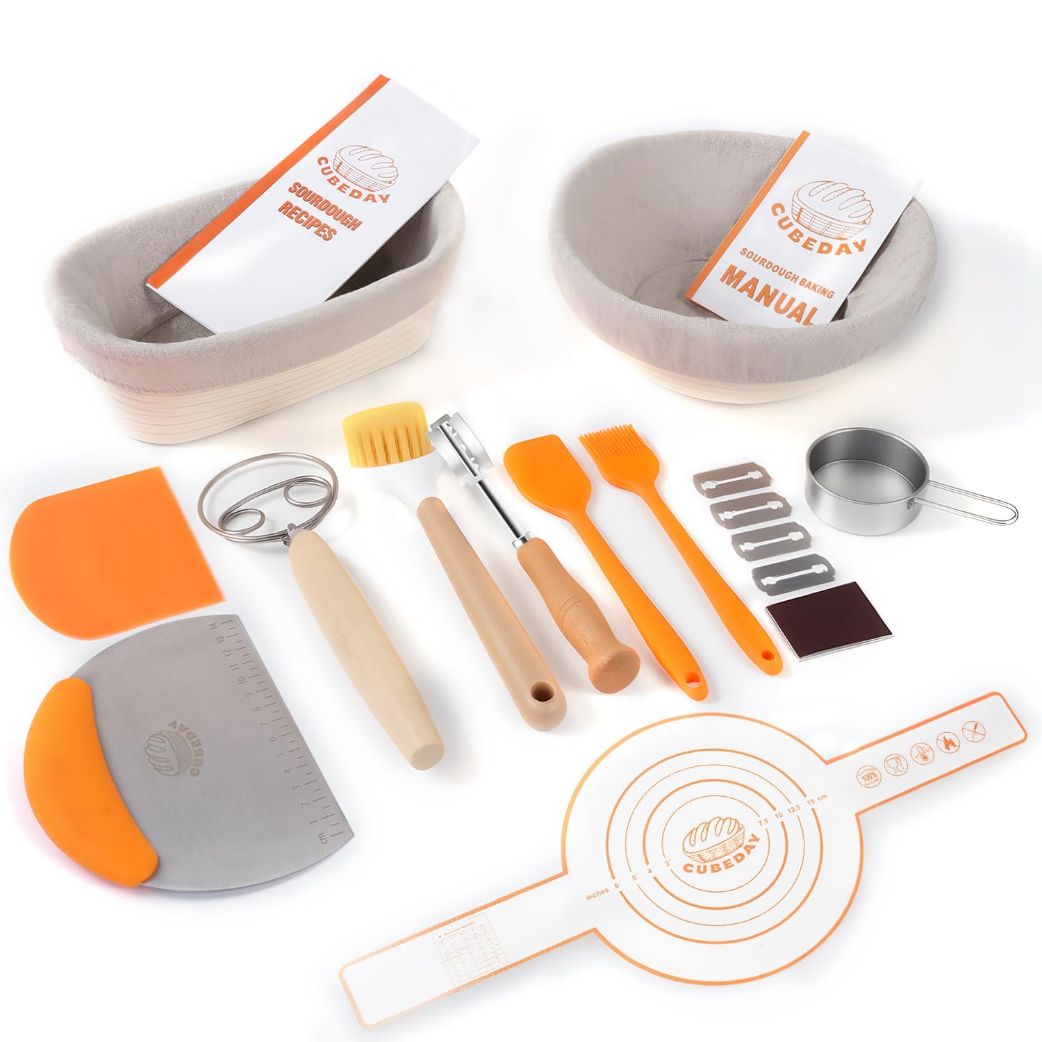 CUBEDAY Banneton Bread Proofing Basket,Sourdough Bread Baking Supplies,Sourdough Starter Kit with 9