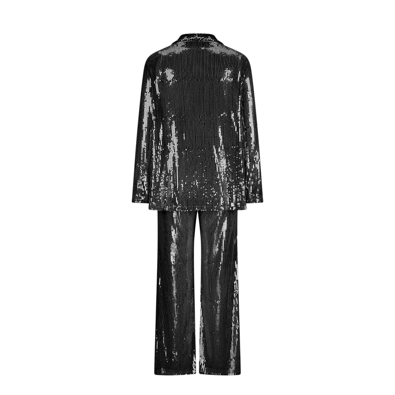 Conjunto de 2 piezas de lentejuelas brillantes para mujer, blazer de manga larga y pantalones de cintura alta, elegante conjunto de fiesta de noche