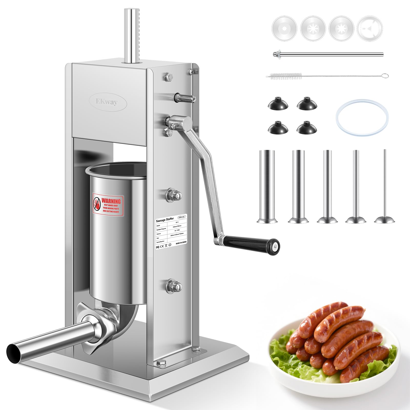 EKway 7Lb/3L Vertical 304 Stainless Steel Sausage Maker