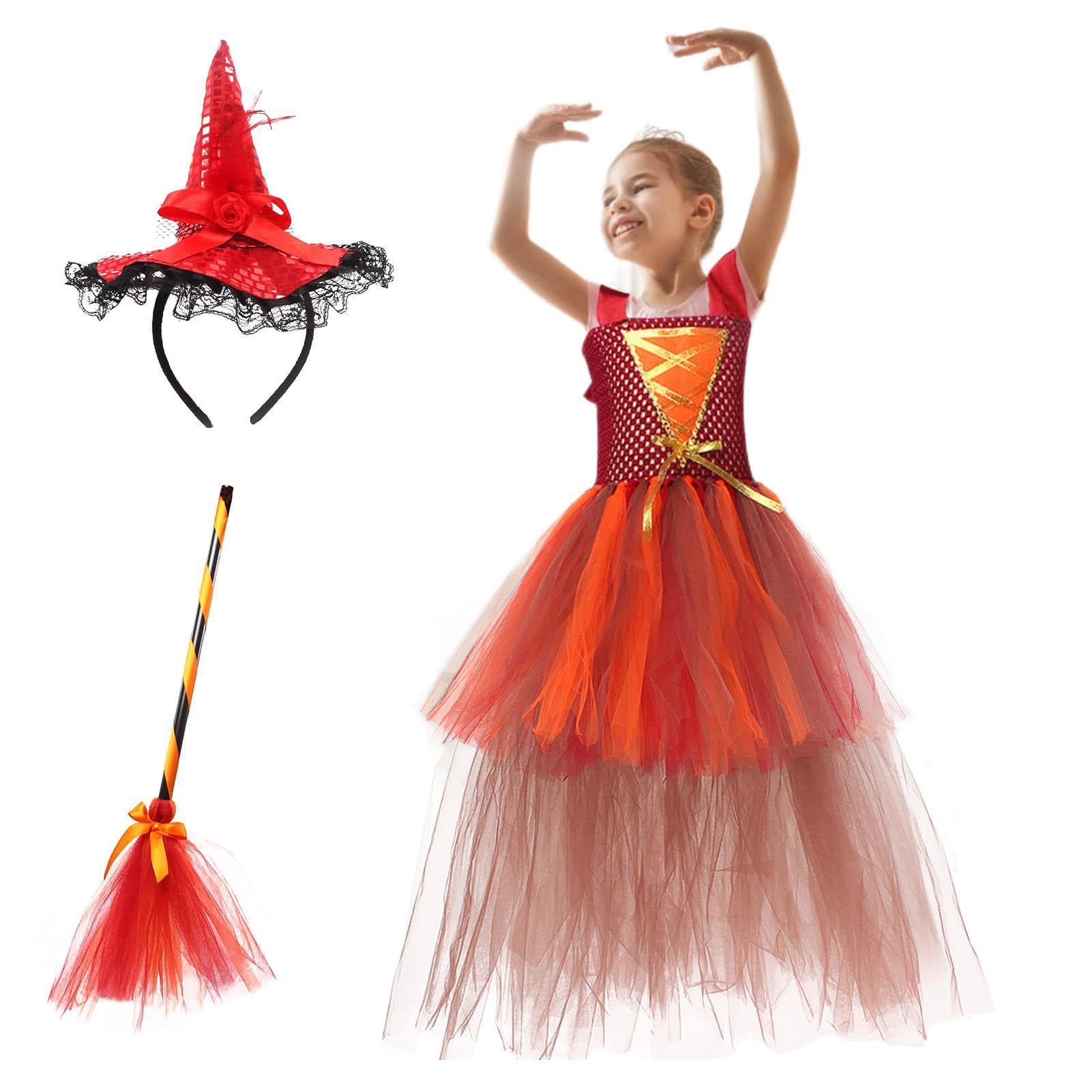 Generico Costume per Bambini Gonna Mascherata con Cappello e Scopa