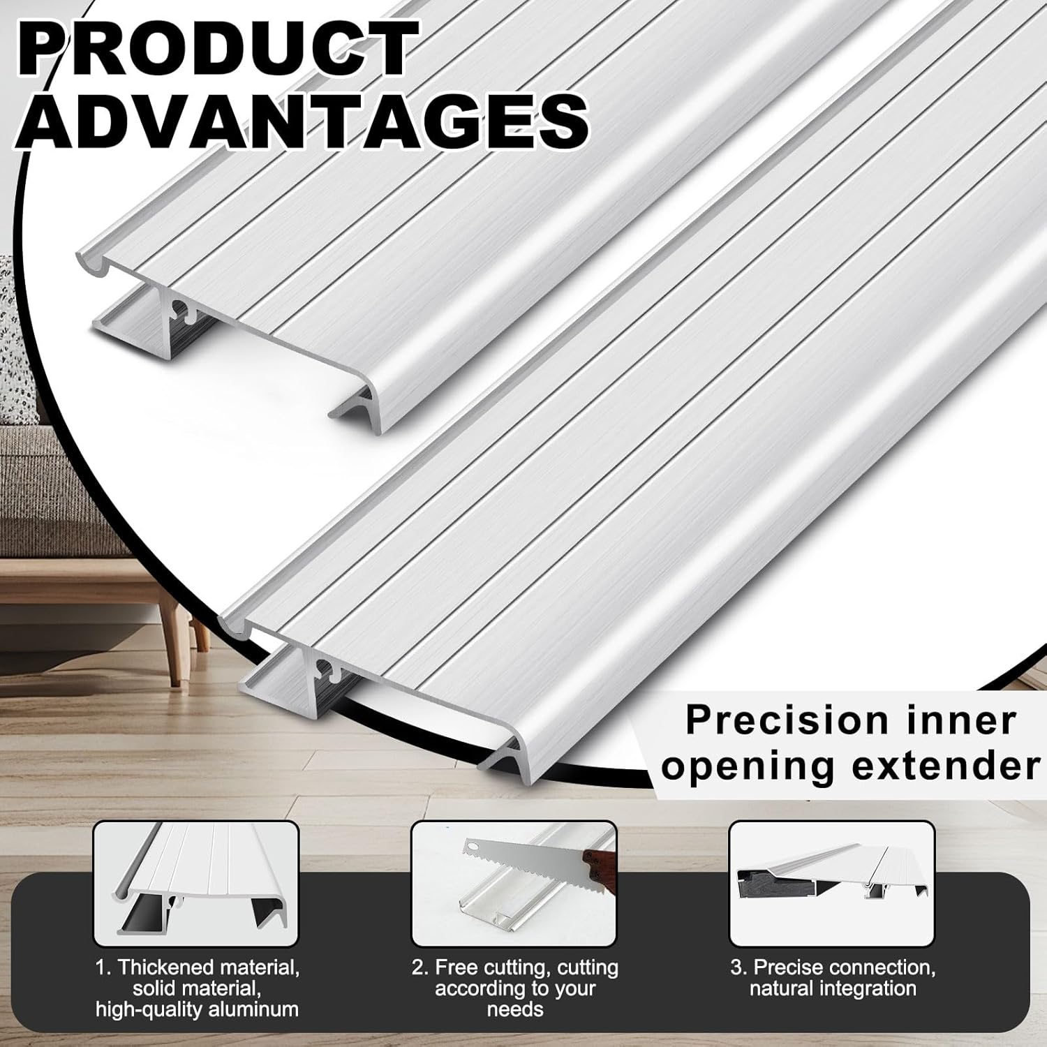 1 Pack 2 x 36 Inch Exterior Door Sill Threshold Extender Strip Mill Aluminum Snap Fit Building Door Threshold Suitable for Window Sill Floor Vinyl Mat Edge (Sliver)