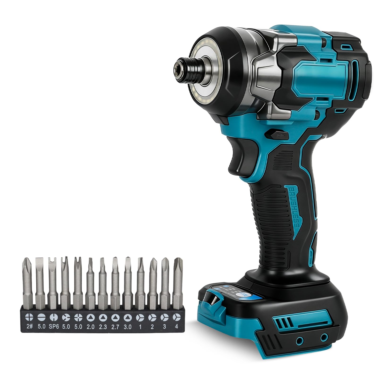 Roadtime Cordless Impact Wrench for Makita 18v Battery(No Batteries),1/2" Brushless Power Impact Gun,2500RPM Electric Wrench,Max Torque 320N with 13PCS Screwdriver Bits,for Wheel Nuts/Car/Tyres