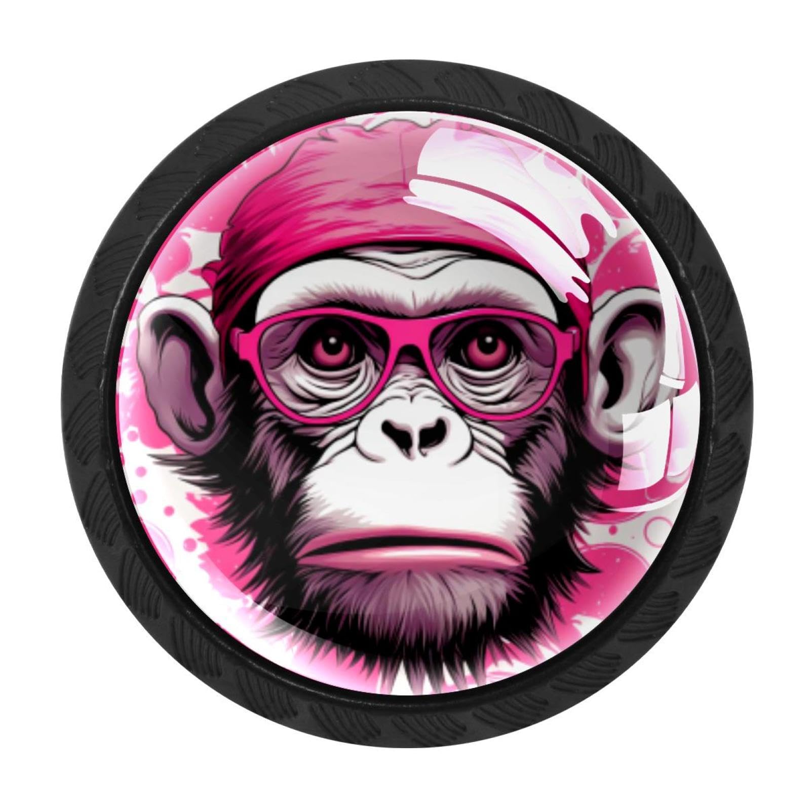 Chenzzzz Multicolored 07 4 Pieces Black Cabinet Pull Handle With Screws,Pink Monkey Orangutan Kitchen Knobs, Hardware For Cupboard Drawer Dresser