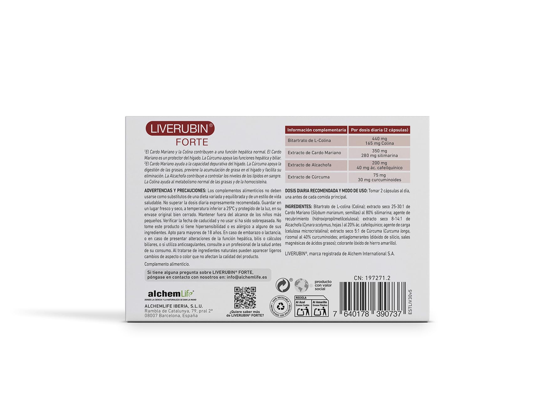 AlchemLife - Liverubin Forte | Apoyo a la Función Hepática y Biliar| 30 Cápsulas | Prevención de la Acumulación de Grasa en el Hígado | con Cardo Mariano, Colina, Alcachofa y Cúrcuma | Sin Gluten