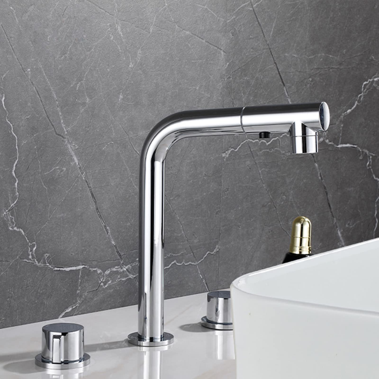 Mitigeur de lavabo extractible chromé avec douchette grand modèle pour cuisine