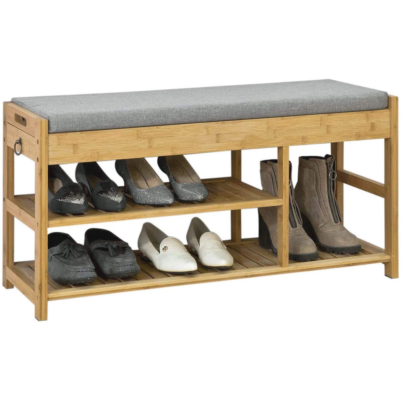 SoBuy® FSR47N, Bamboo Shoe Rack Shoe Bench with Seat Cushion, Hallway