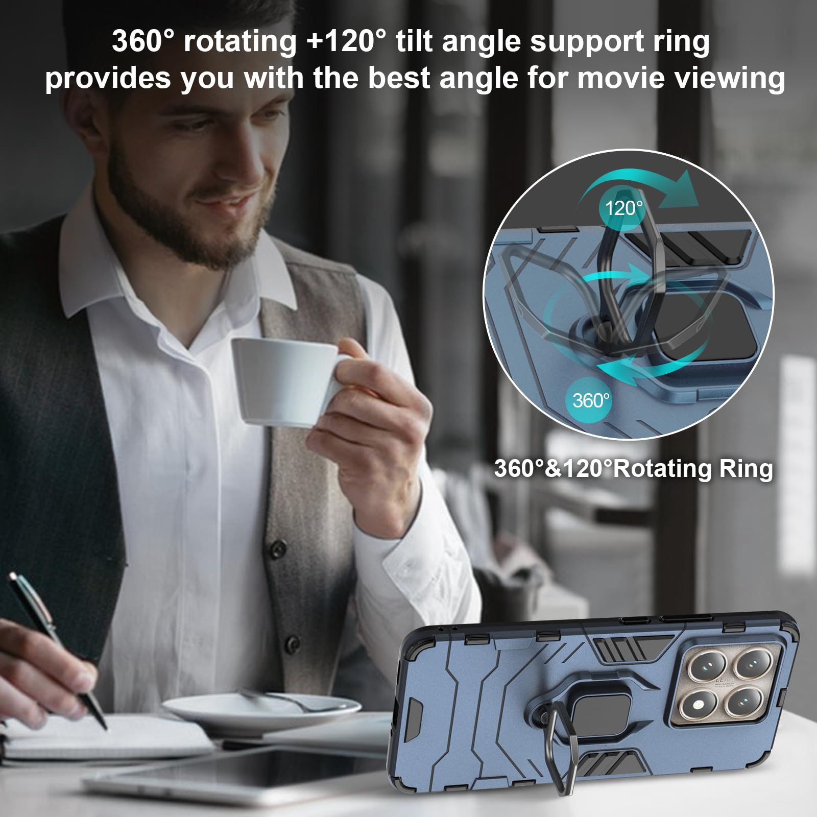Funda para Xiaomi Redmi Note 15 Pro 5G, Carcasa Antigolpes con Soporte anular metálico, Case Protectora de Grado Militar, Azul — view 541