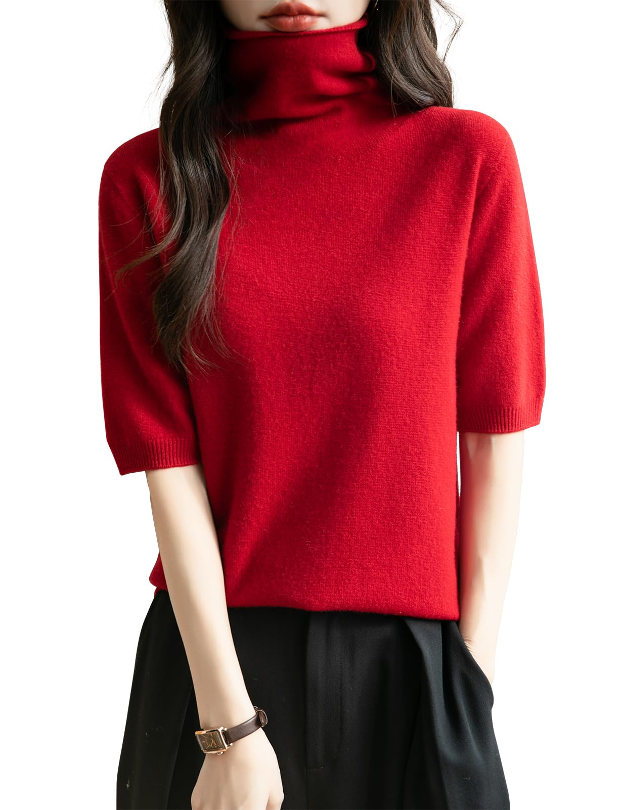 Chanyarn Femme 100% Lain Merino Manches Courtes Pull Col Roulé 2025 Printemps Été Hiver Doux Léger sans Couture Tricot Pull