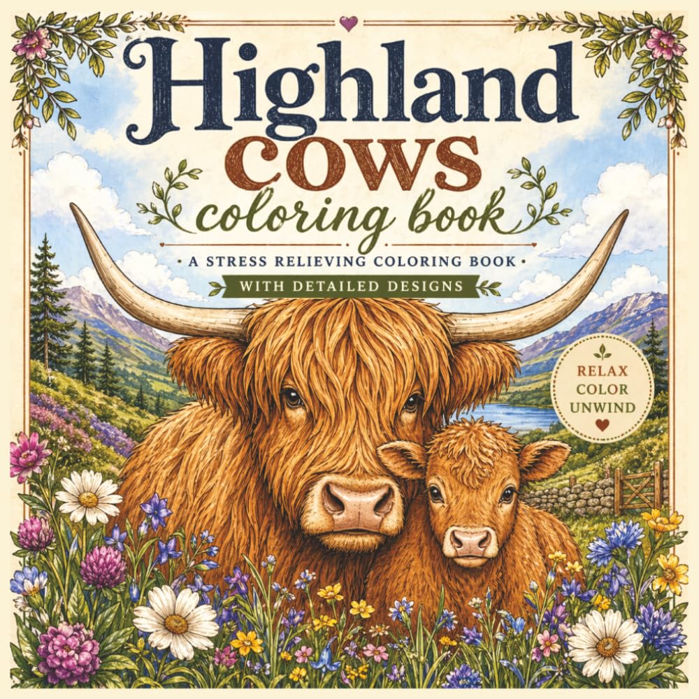Highland Cows Coloring Book: A Stress-Relieving Coloring Book with detailed designs. (The Cozy Critters Coloring Collection)