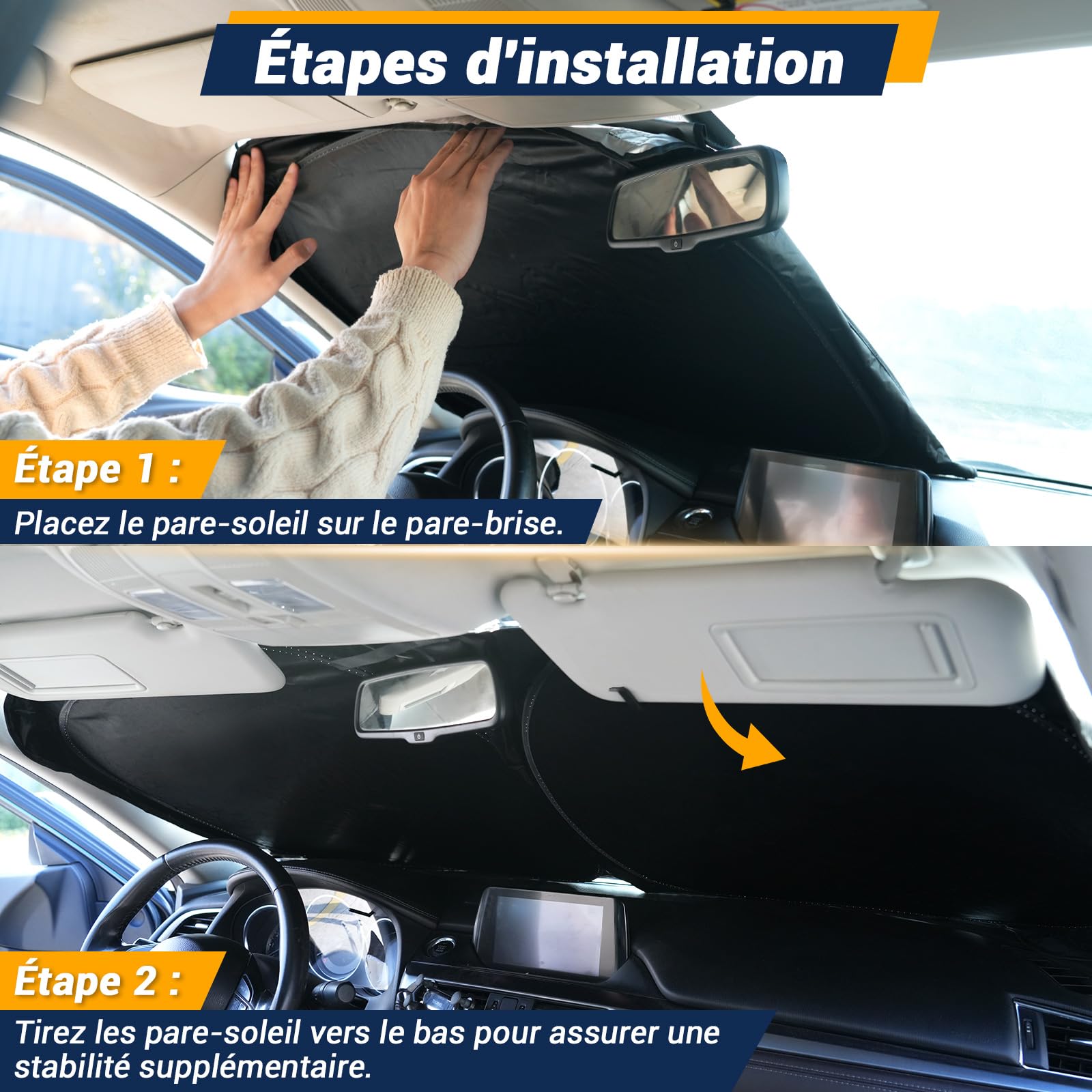 Pare-Soleil Voiture,Pare-Brise de Voiture,Protection UV Voiture,2025 Pliable Parasol réfléchissant avec Protection UV pour Pare-Brise Voiture (L)