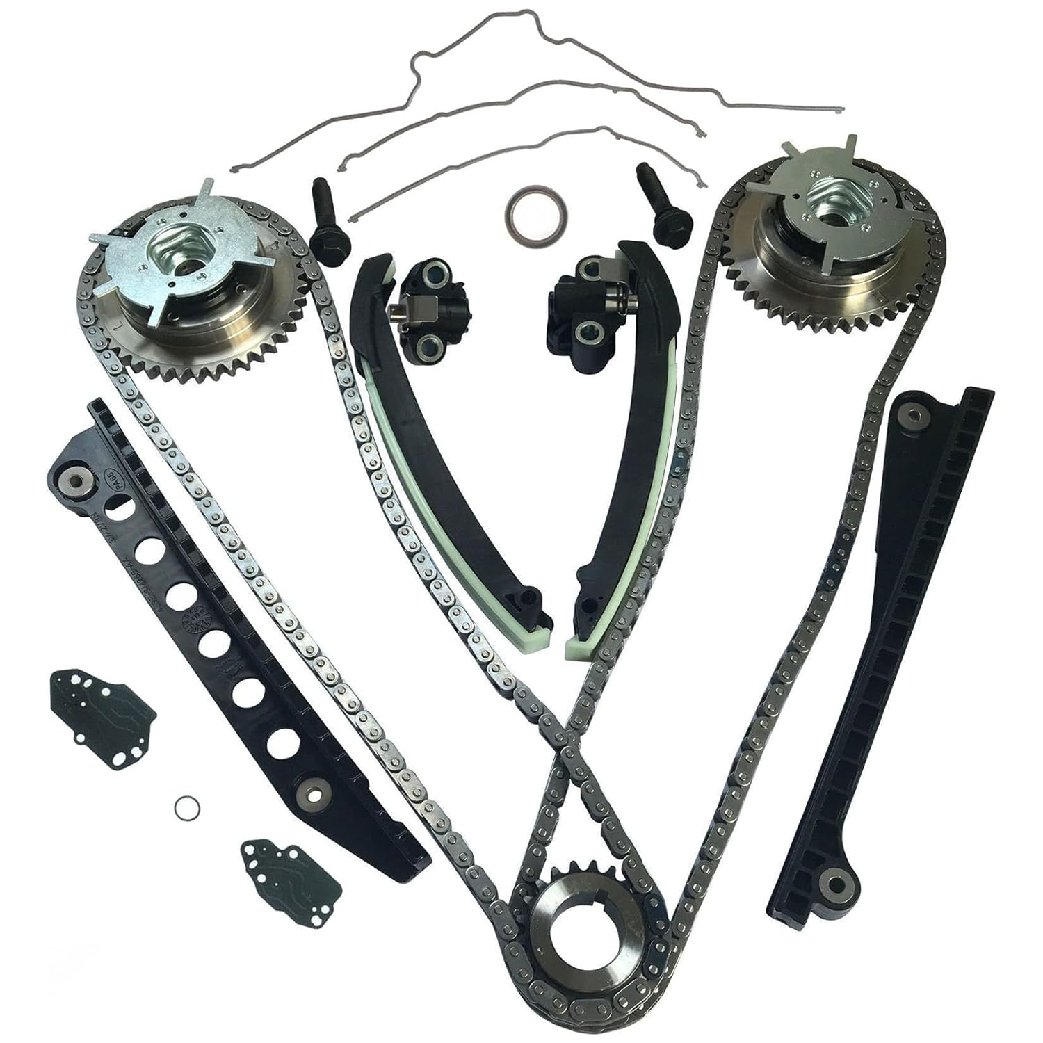 Timing Chain Kit with Tensioner Guides Cover Gaskets Cam Phaser Engine Variable Camshaft Timing Cam Phaser VCT VVTi Actuator Timing Sprocket Bolt