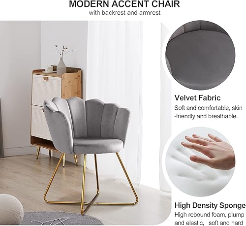 Miniatura 5 de ayoodfo Juego de 2 sillas decorativas de terciopelo moderna silla de descanso para sala de estar con patas de metal oro rosa cómoda silla de brazo