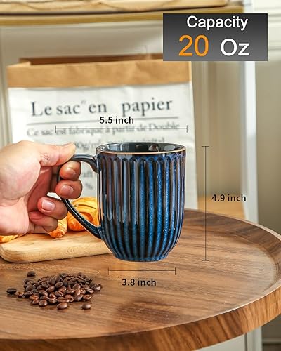 Miniatura 3 de Hasense Taza de café de cerámica de 20 onzas, taza de café grande con asa grande, taza de té acanalada para café, cacao, fácil de sostener, boda,