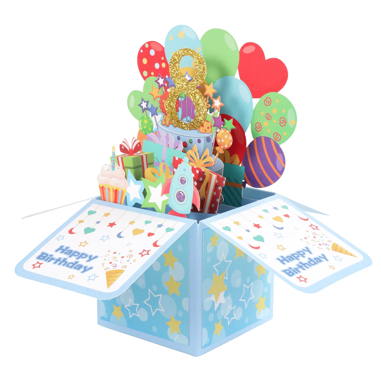3D Pop-up Birthday Card, Happy Birthday Greeting Card Funny Kid Pop up Gift Special Balloons Gift Box Party Supply for Daughter Son Niece Nephew (8 Year Old)