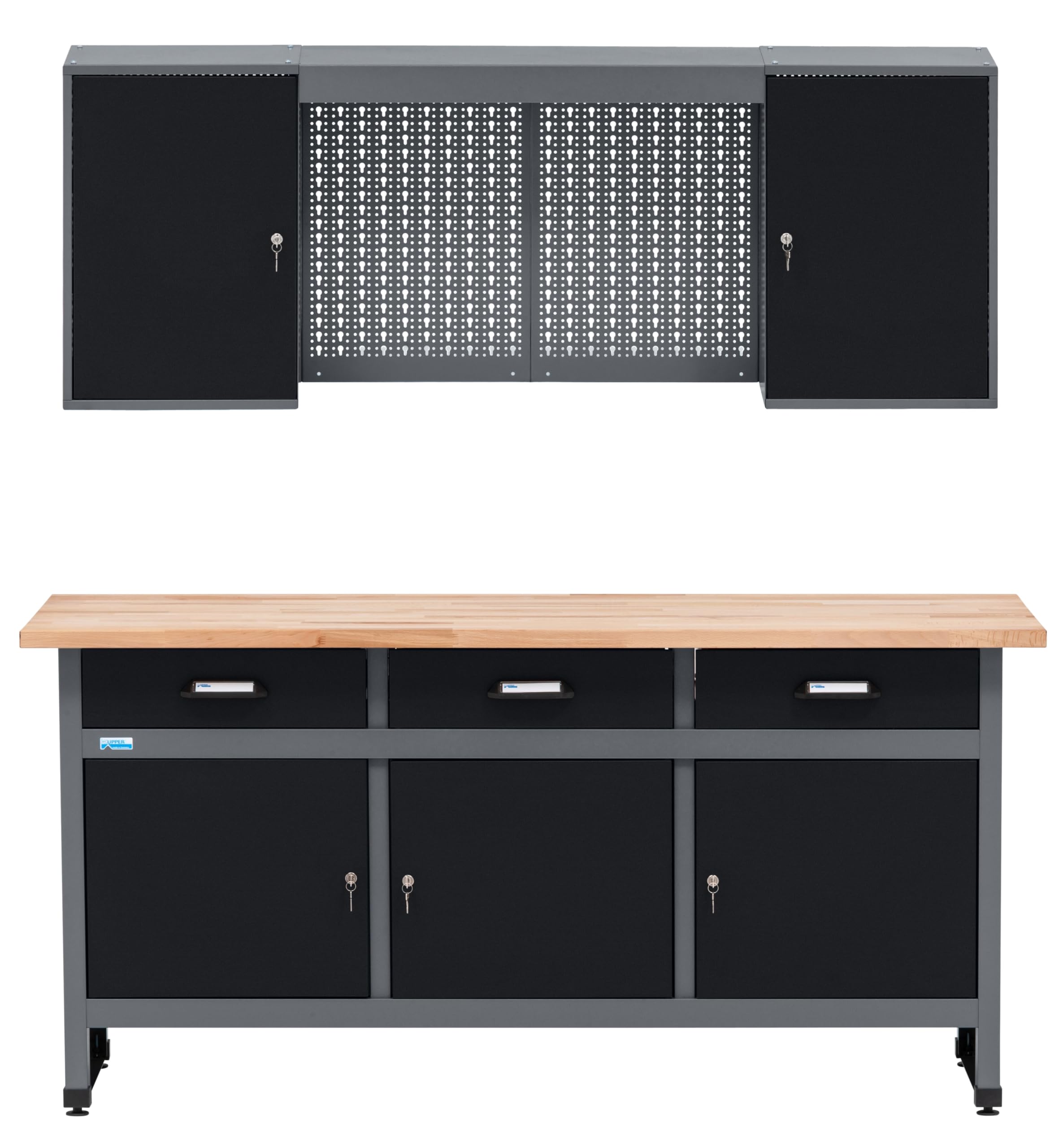 Küpper Werkstatt Set 70421-9 – Werkbank mit Vollbuchenplatte und Hängeschrank