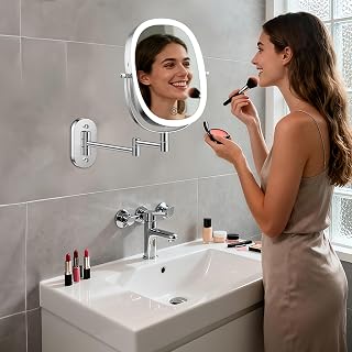Espejo Maquillaje con Luz, Espejo Aumento 1X/7X Doble Cara 360 Giratorio, USB Recargable, Espejo de Afeitar Regulable de 3 Colores, Pantalla Táctil, Espejo de Pared para Baño y Hotel