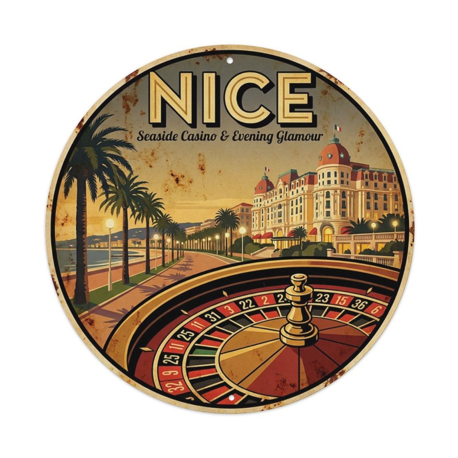 Night Lights Riviera Nice Coastal Route Travel Metal Tin Sign