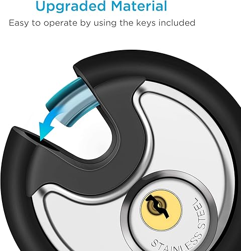 Miniatura 5 de Puroma Candado con llave, cerradura de disco de acero inoxidable con 3 llaves y cerradura de almacenamiento impermeable y resistente al óxido con