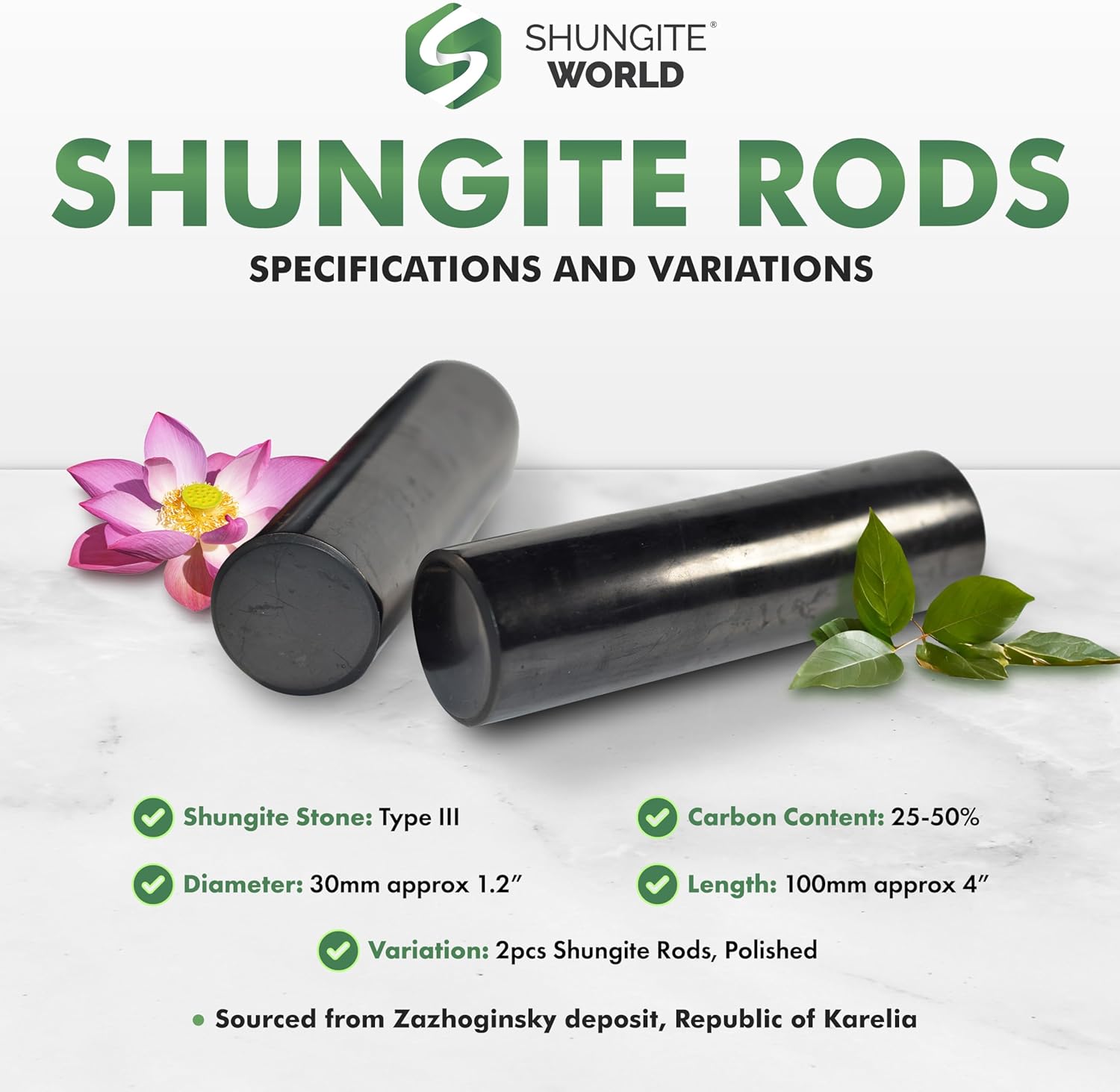 Shungite World 2 pcs Authentic Shungite Harmonizers Polished Cylinders Set Chakra Healing Protection Crystals for Grounding Shungite Stones for Meditation Therapy Negative Energy Protection