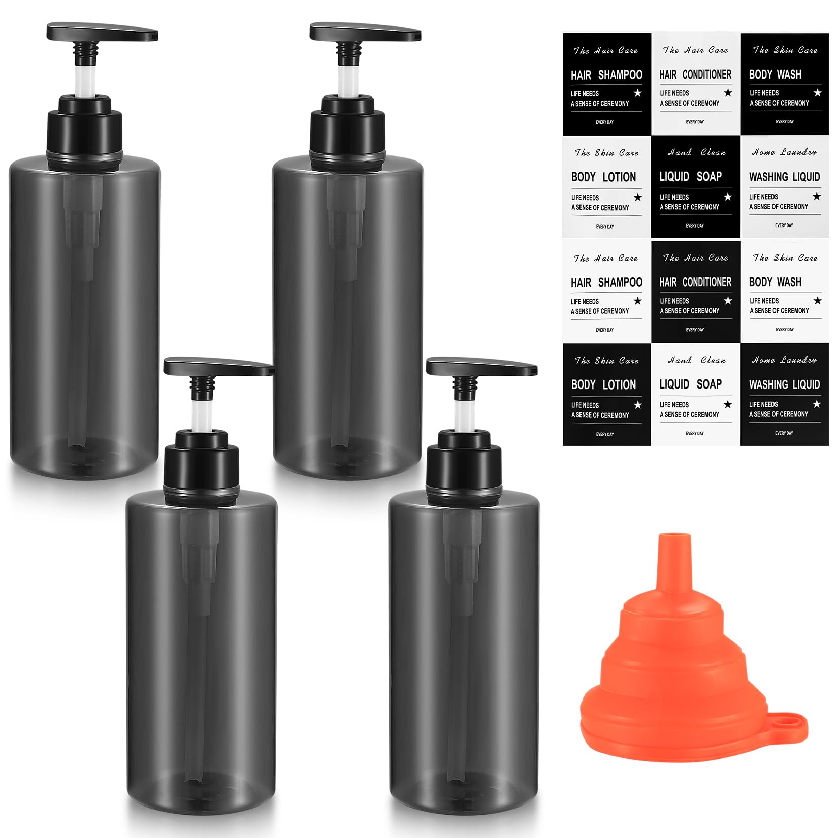 ljdeals Bottiglie vuote in plastica trasparente da 453,6 ml con tappo a disco nero, contenitori ricaricabili per shampoo, lozioni, crema e altro ancora, confezione da 6, senza BPA, Made in USA