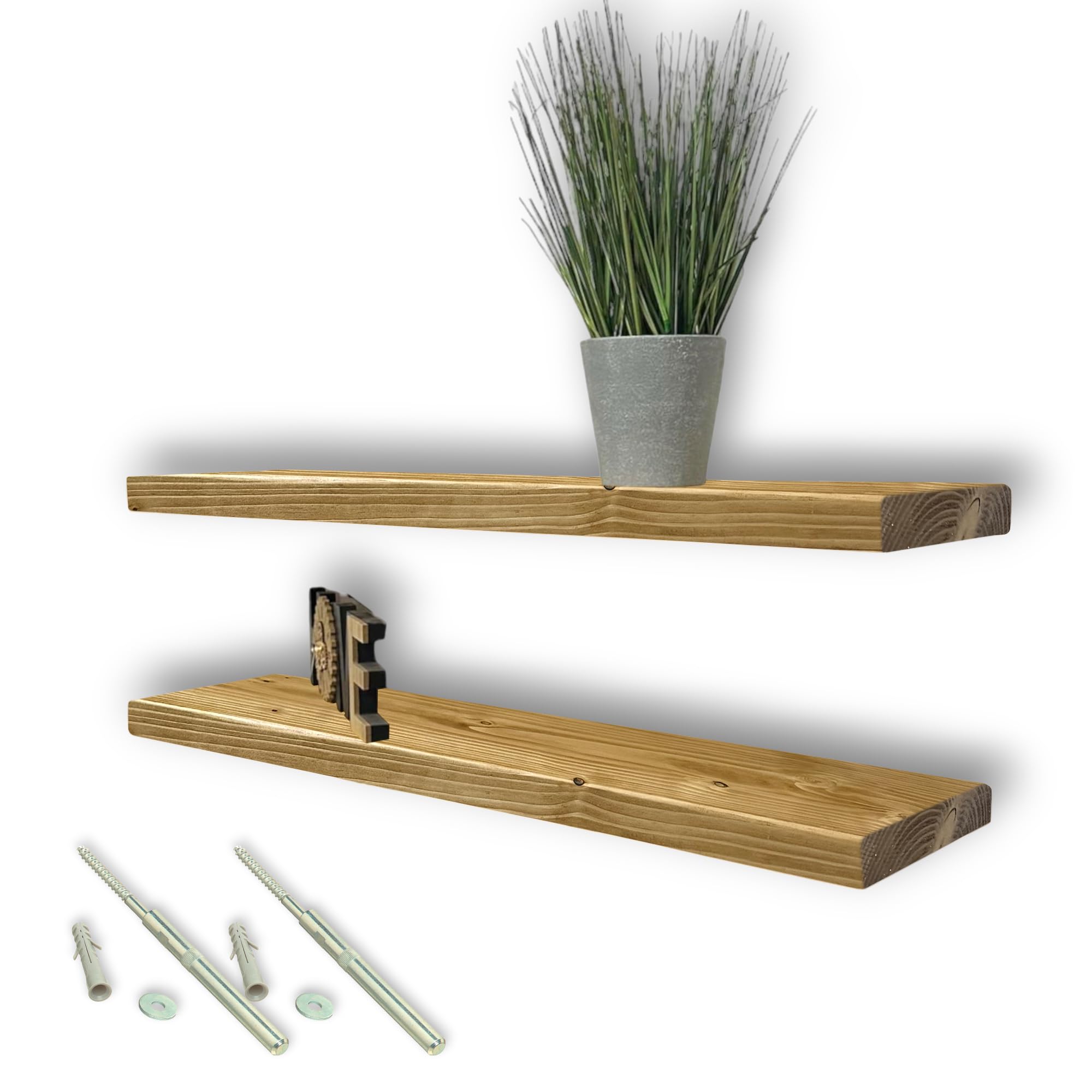 MKGT Set of 2 Rustic Handcrafted Floating Wall Shelf Oak Colour - Industrial Reclaimed for Kitchen Room Decor (Rustic Pine, 120cm)