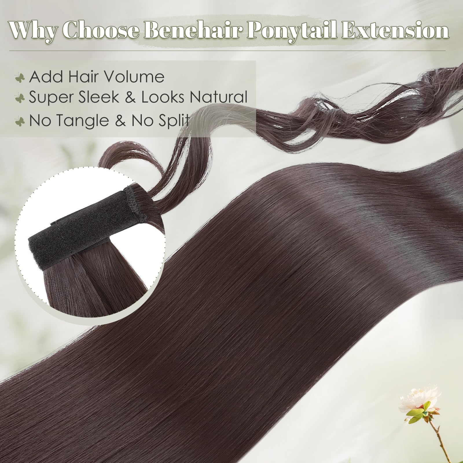 Benehair Straight Ponytail Extension 26 Inches Long Wrap Around Drawstring Ponytail Synthetic Hair Extension Ponytail Hairpieces Black Hair Pieces for Women(Brown - Image 4