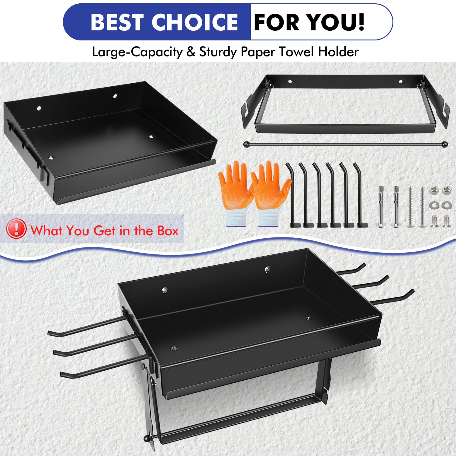 Upgrade Garage Paper Towel Holder with Shelf, Premium Metal Paper Towel