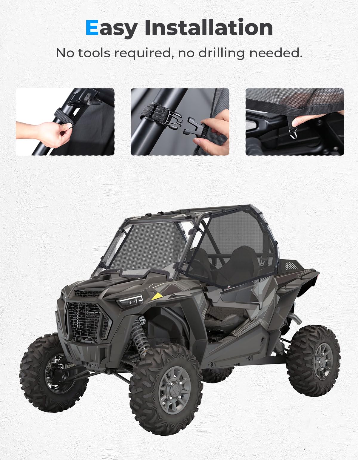 KEMIMOTO XP 1000 - Red de malla para ventana, jaula enrollable para ventana lateral, protección para puerta, compatible con Polaris RZR XP 1000/2016-2021 RZR XP Turbo 2 puertas 2014-2023