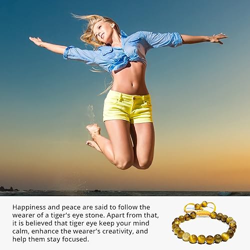 Vista 258 de Adjustable Crystal Bracelet – Gemstone Bead Bracelet with Adjustable Macrame String – Chic Gemstone Bracelet for Men and Women – 8mm Round Healing