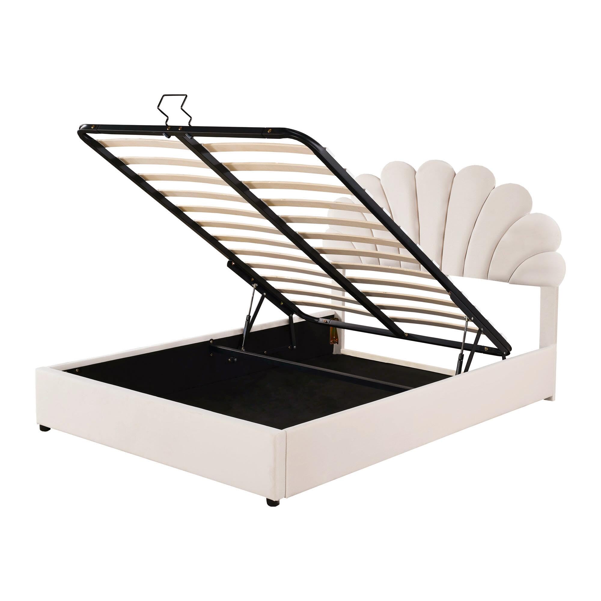 Soweiz Letto contenitore imbottito 140x200 cm, con testiera floreale e rete ortopedica, con testiera regolabile in altezza e contenitore idraulico, tessuto in velluto ipoallergenico (contenitore