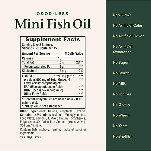 Miniatura 5 de Natures Bounty Mini cápsulas blandas de aceite de pescado de 1290 mg Omega-3 apoya la salud del corazón sin olor 90 mini cápsulas blandas recubiertas