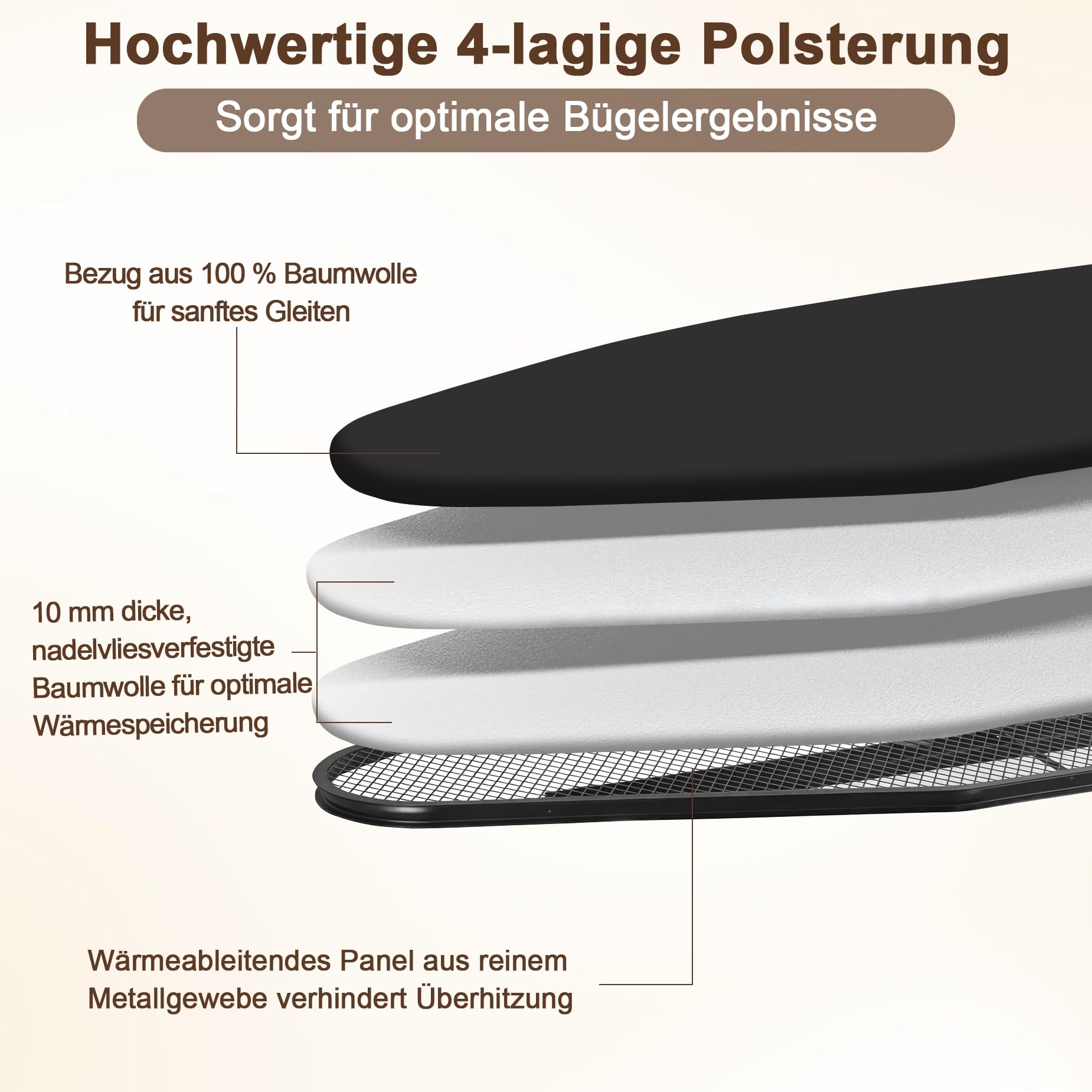 Bügelbrett 159 x 46 cm Volle Größe mit Bügeleisenablage, für Dampfbügeleisen geeignet, Stabile Gestell, Bequeme Lagerung, Ironing Board Schwarzes