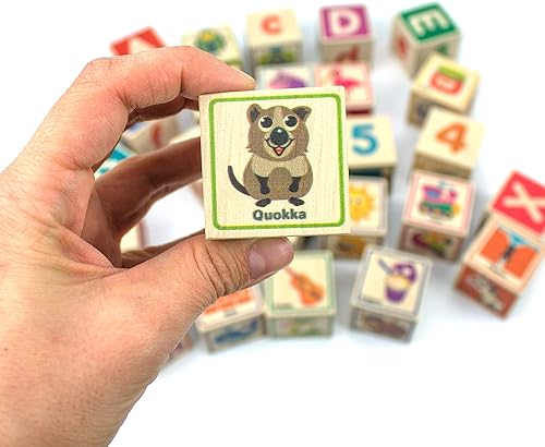 Miniatura 7 de QUOKKA Bloques de madera para niños de 1 a 3 a 26 años, bloques de aprendizaje ABC para niños de 3 a 5 años, juguetes de madera apilables del