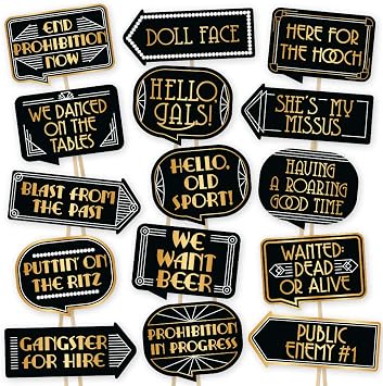 Gatsby Photo Booth Props By PartyGraphix - European Made Great Gatsby Party Supplies - 1920s Party Decorations - Easy to Assemble Selfie Props Roaring 20s Kit Includes 15 Pieces