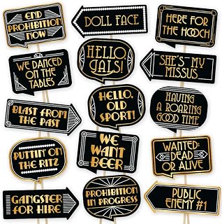 Gatsby Photo Booth Props by PartyGraphix - European Made Great Gatsby Party Supplies - 1920's Party Decorations - Easy to Assemble Selfie Props Roaring 20s Kit Includes 15 Pieces