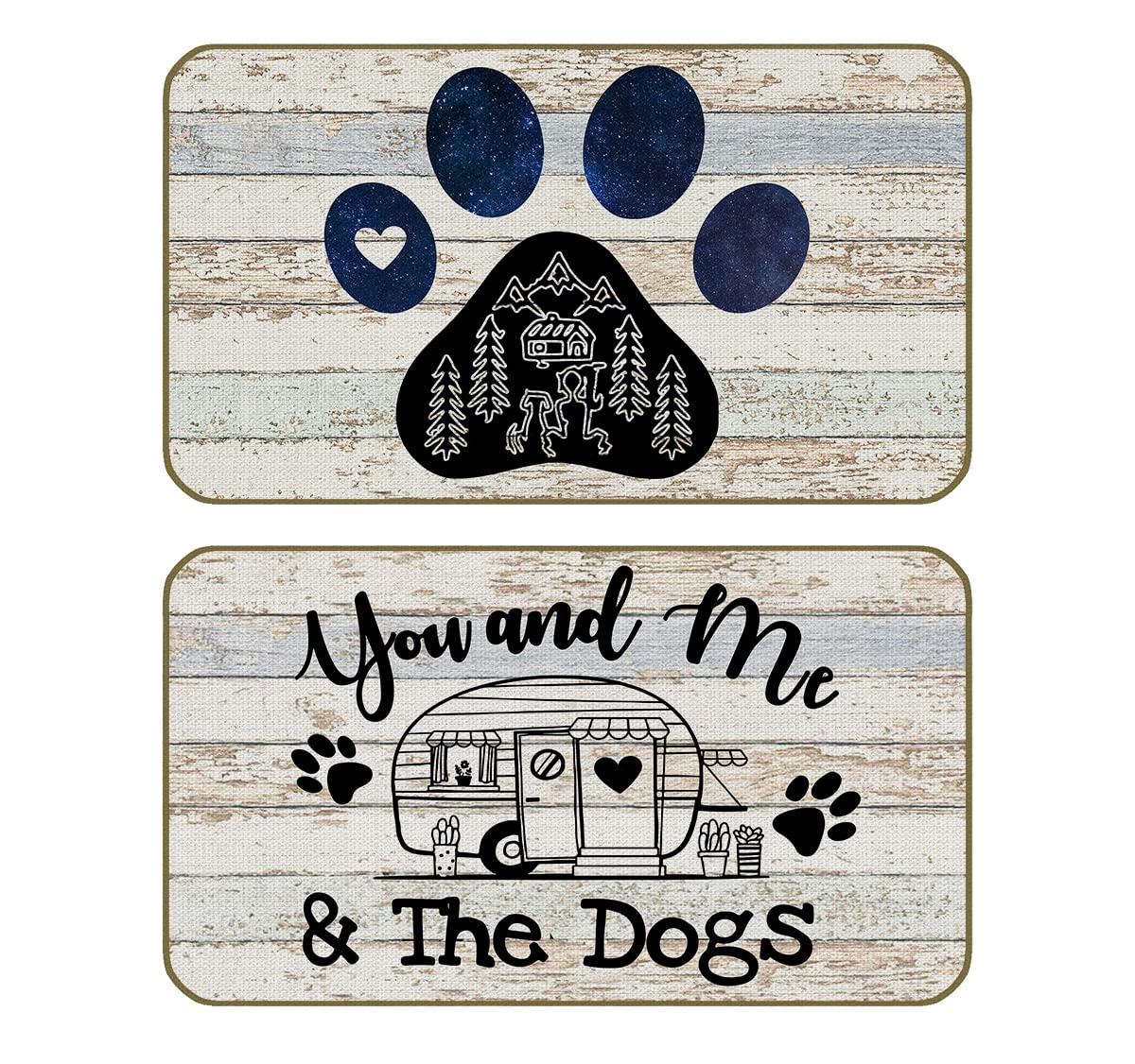 UINHMOP 17''x30''Set of 2 You Me and The Dogs Camping Decorative Doormat,Rustic Camping Floor Mats Decor for Campsite RV Cabin Home Bathroom Bedroom