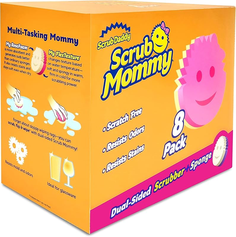 Dual Sided Sponge and Scrubber - Scrub Mommy - Scratch Free Sponge for Dishes and Home, Soft in Warm Water, Firm in Cold, Odor Resistant, Multi Surface 8 Count (Pack of 1)