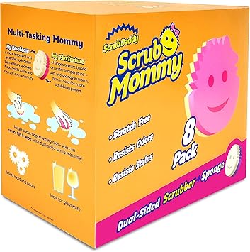 Scrub Daddy Dual Sided Sponge and Scrubber - Scrub Mommy - Scratch Free Sponge for Dishes and Home, Soft in Warm Water, Firm in Cold, Odor Resistant, Multi Surface 8 Count Pack of 1